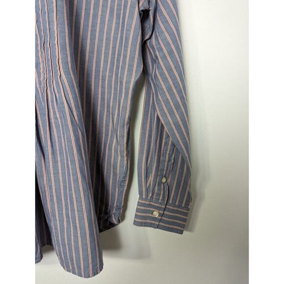 Lauren Ralph Lauren Size M Front Pleats 3/4 Button Up Band Collar Blue S… - Picture 2 of 9